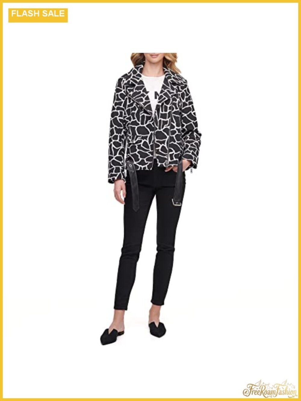 DKNY Animal Print Moto Jacket Long Sleeve Casual Blazer